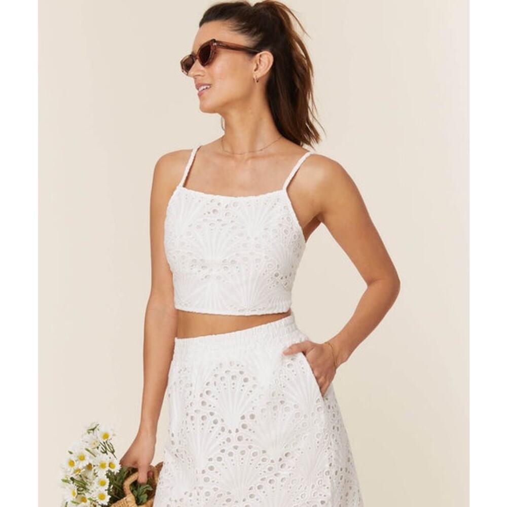 NWT Andie Women's The Santiago Eyelet Tie Back Crop Top White Size XXL
